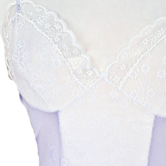 Vintage Purple Long Nylon Nightgown Sexy White Lace by Lady Cameo Medium - Picture 8 of 8